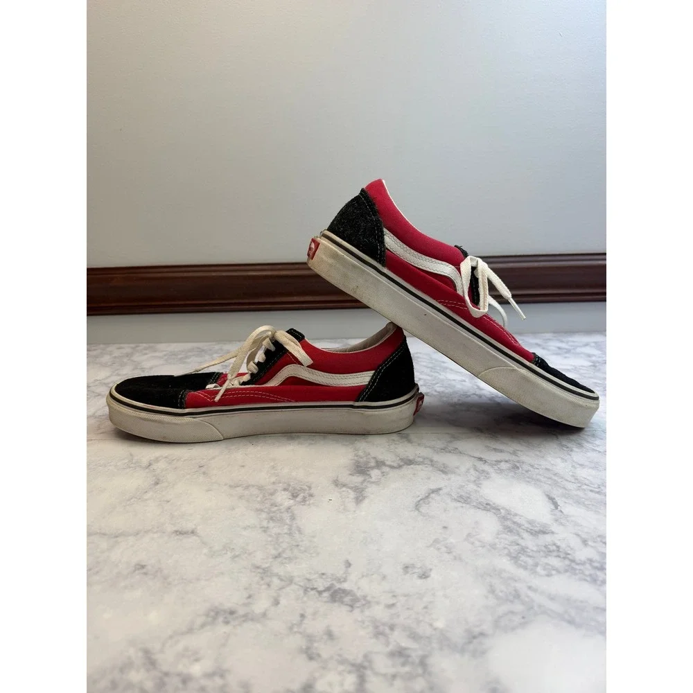 VANS Old Skool Red Black Suede Canvas Off The Wall Graphic Sneakers Mens 7.5
